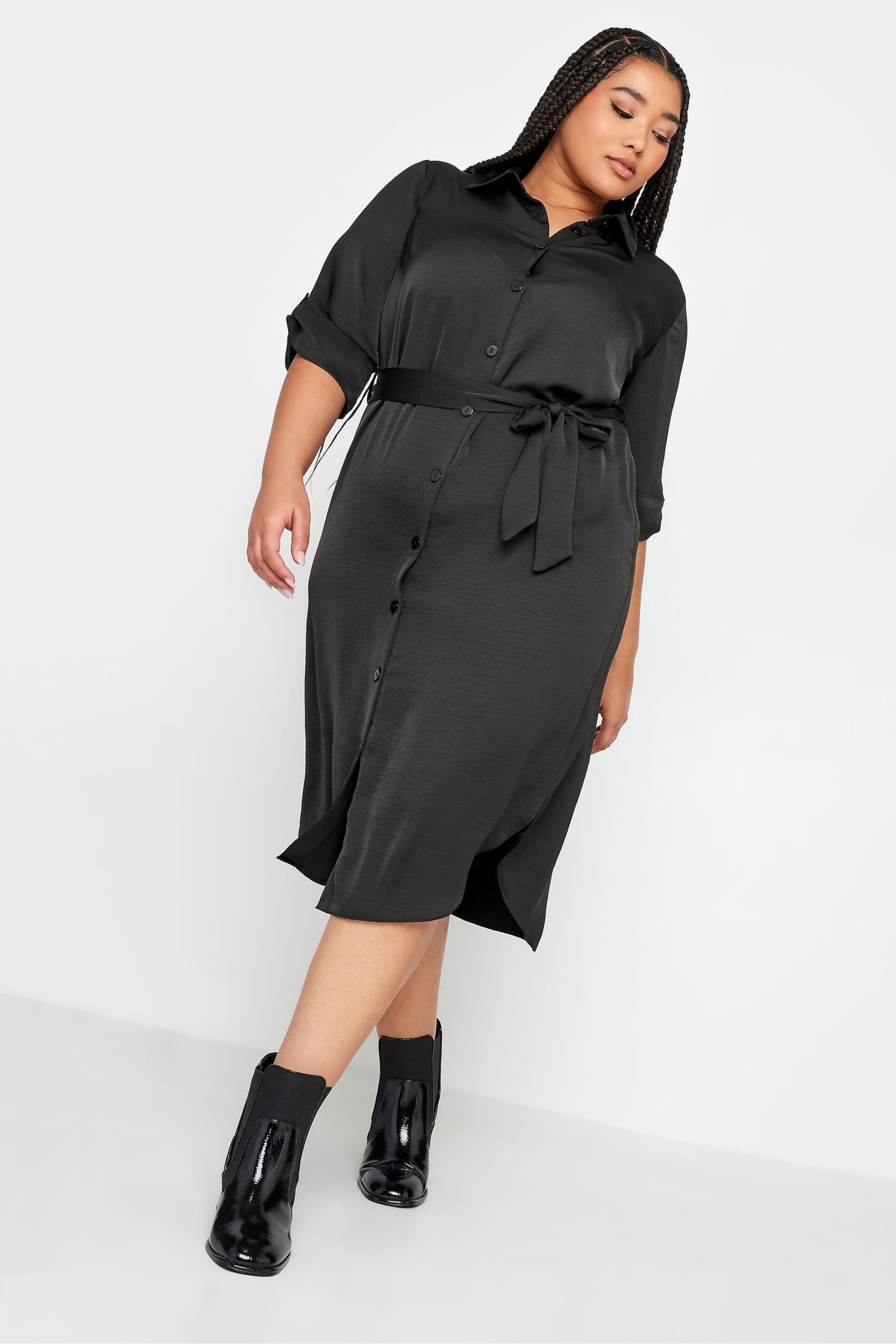 Yours Curve Black Tab 3/4 Sleeve Dress - Image 3 of 4