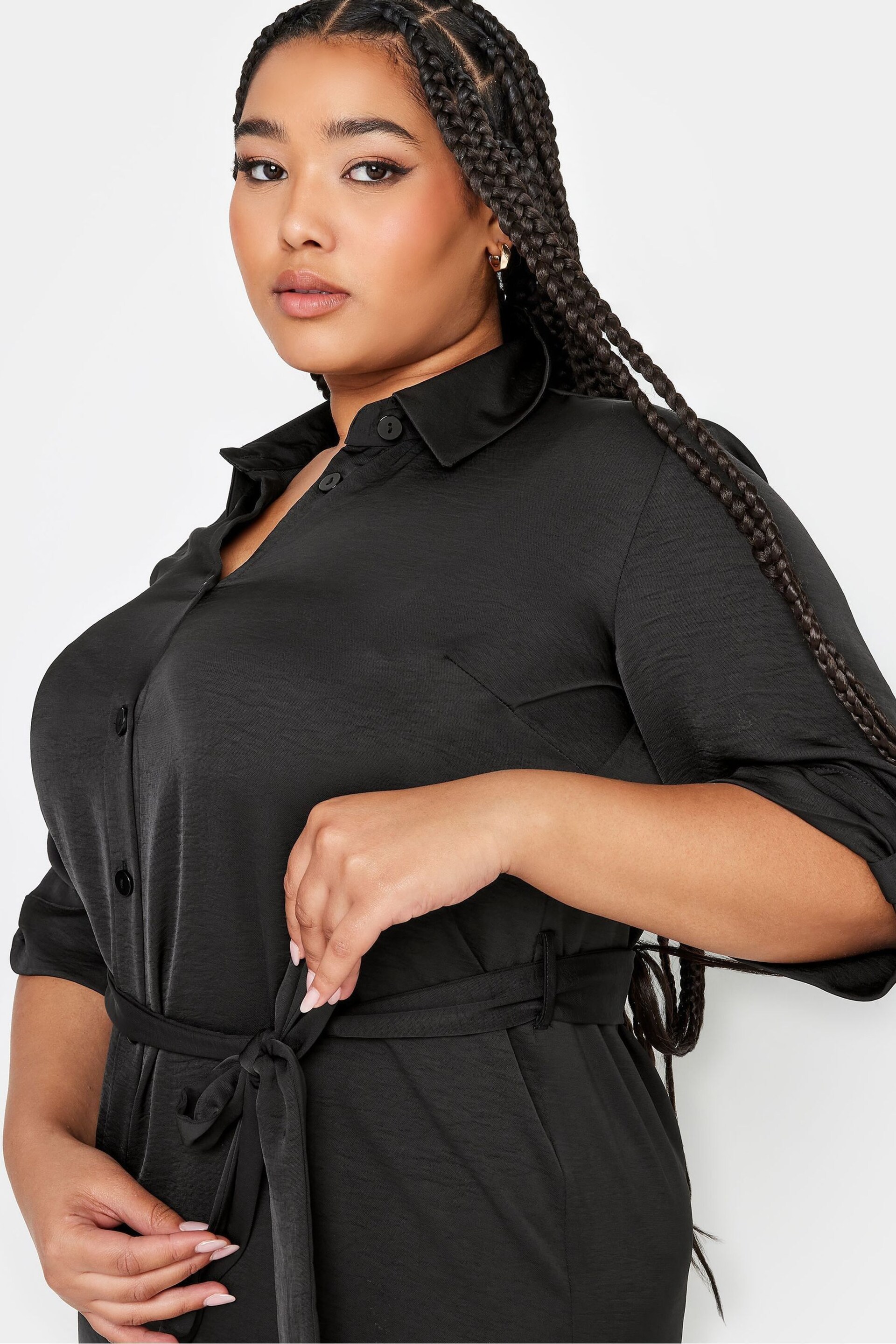 Yours Curve Black Tab 3/4 Sleeve Dress - Image 4 of 4