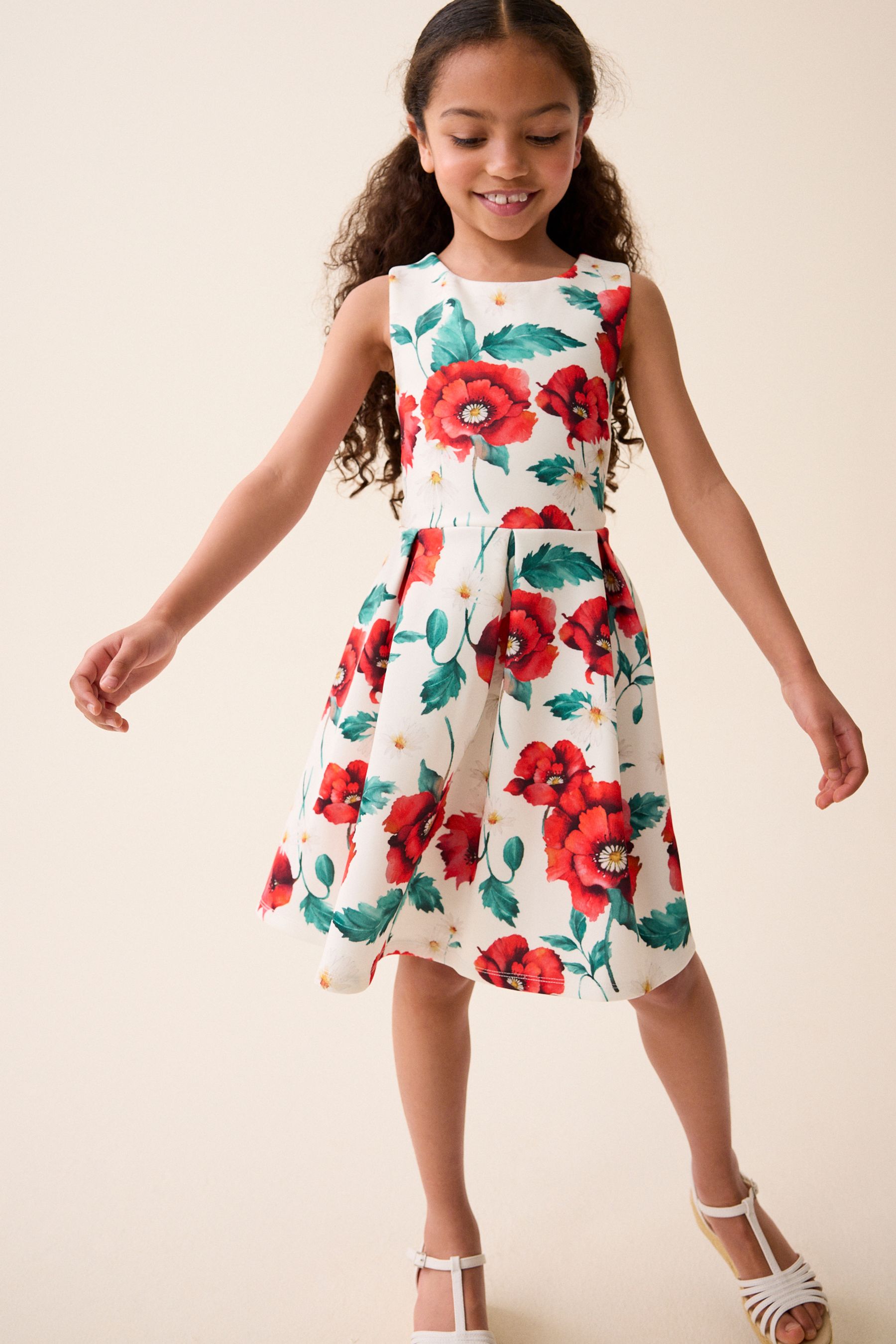 Buy Red White Flower Print Cut Out Detail Scuba Occasion Dress 1.5 16yrs from Next Luxembourg