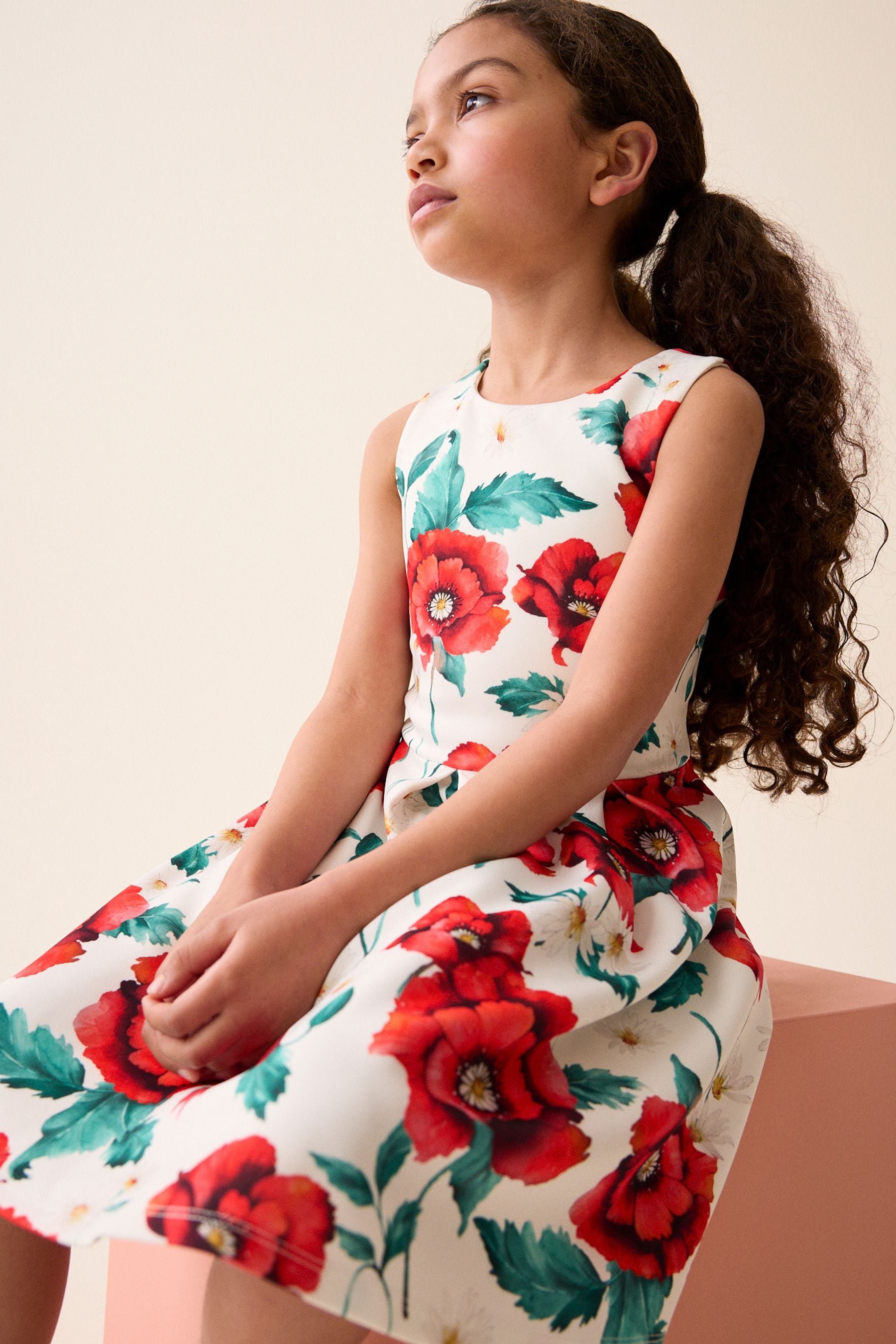 Buy Red White Flower Print Cut Out Detail Scuba Occasion Dress 1.5 16yrs from Next Luxembourg
