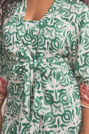 Green/Ecru Geo Print Linen Blend Lightweight Robe - Image 2 of 5