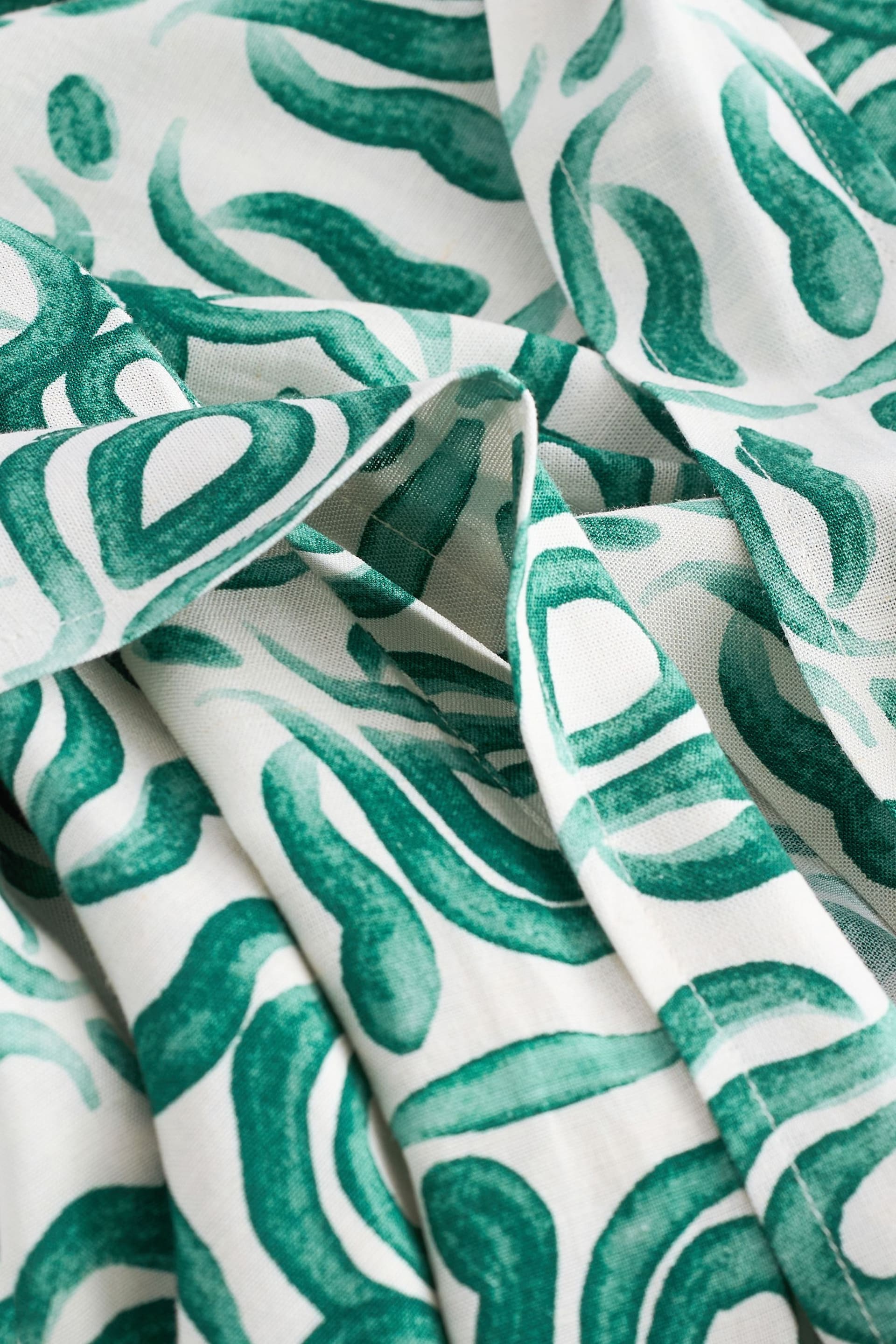 Green/Ecru Geo Print Linen Blend Lightweight Robe - Image 5 of 5