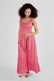 JoJo Maman Bébé Pink Batik Print Flutter Sleeve Maternity Maxi Dress - Image 1 of 5