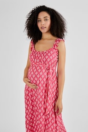JoJo Maman Bébé Pink Batik Print Flutter Sleeve Maternity Maxi Dress - Image 3 of 5