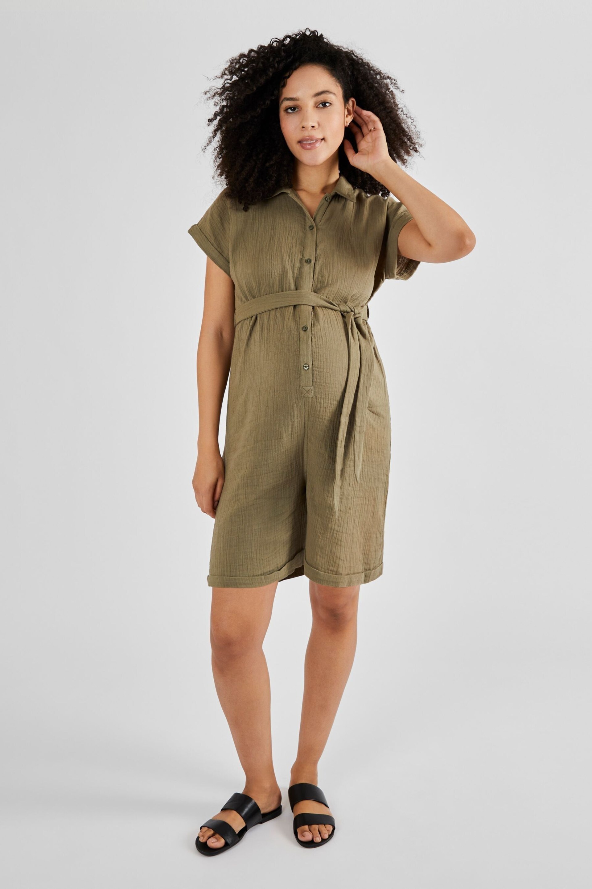 JoJo Maman Bébé Khaki Cotton Maternity Playsuit - Image 1 of 5