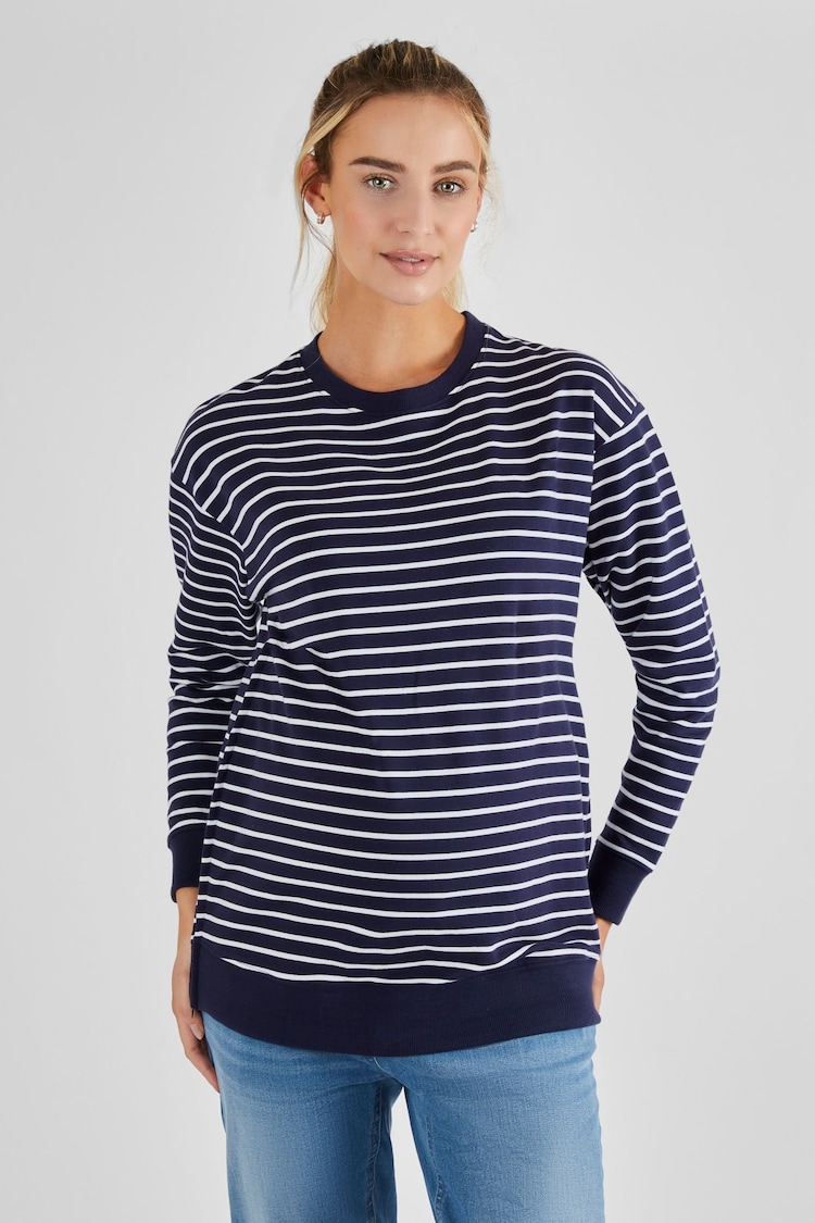 JoJo Maman Bébé Navy White Stripe Maternity & Nursing Sweatshirt - Image 1 of 4