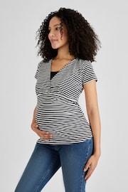 JoJo Maman Bébé Black & Black Ecru Cream Stripe 2-Pack Maternity & Nursing T-Shirts - Image 3 of 5