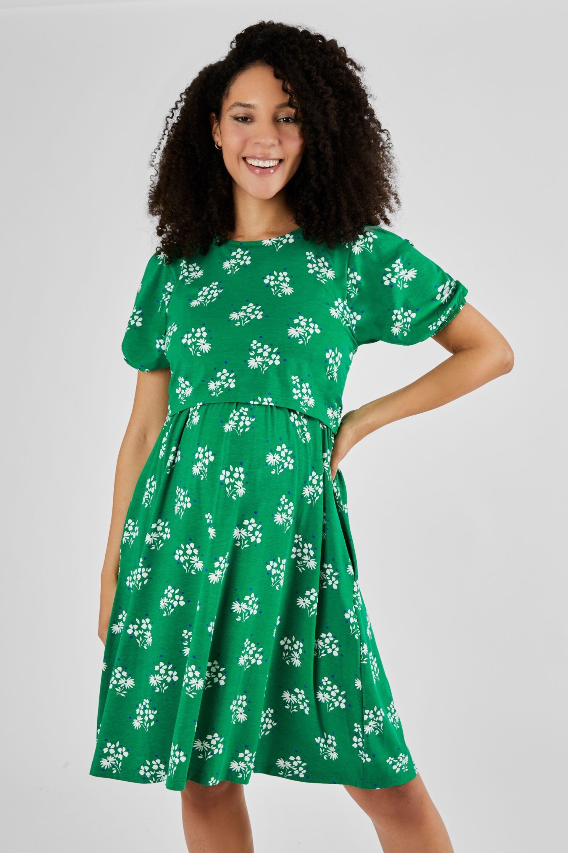 JoJo Maman Bébé Green Multi Print Maternity & Nursing Dress - Image 3 of 5