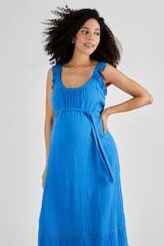 JoJo Maman Bébé Blue Flutter Sleeve Maternity Maxi Dress - Image 3 of 5