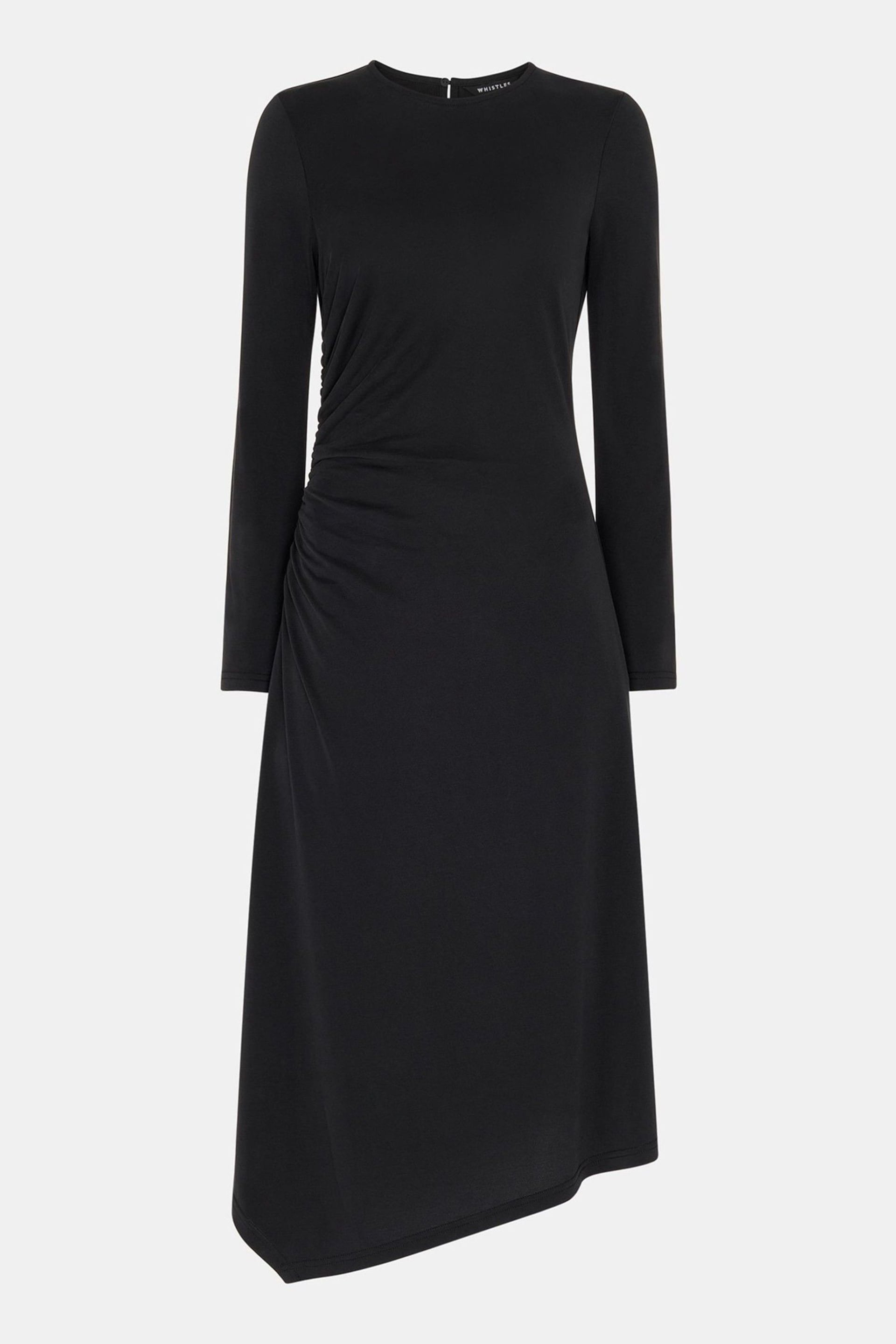 Whistles Asymmetric Jersey Midi Black Dress - Image 5 of 5