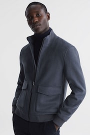 Reiss Airforce Blue Shuffle Wool Blend Zip-Through Jacket - Image 1 of 5