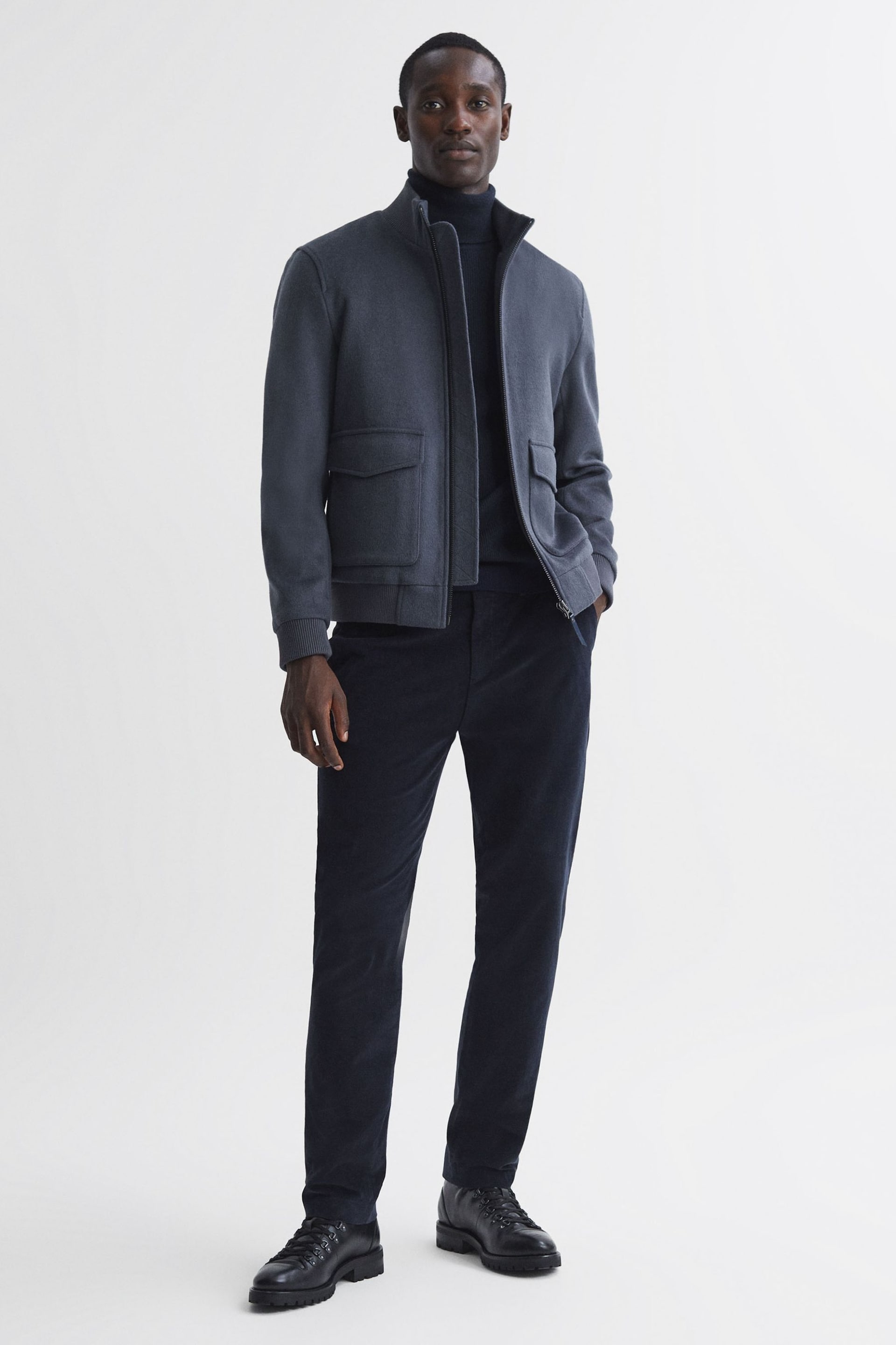 Reiss Airforce Blue Shuffle Wool Blend Zip-Through Jacket - Image 3 of 5