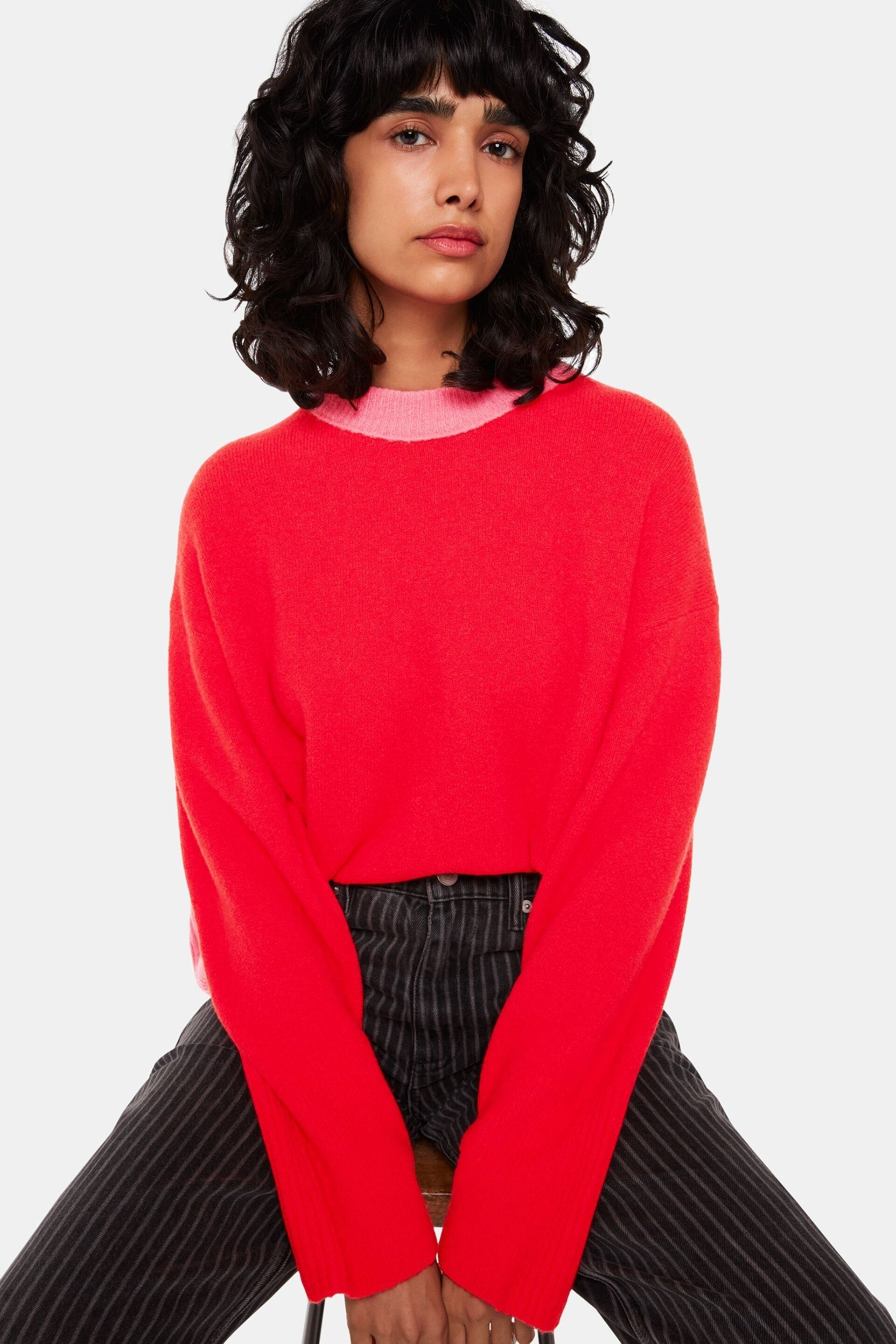 Whistles Red Colourblock Crew Neck Knit Jumper - Image 1 of 5