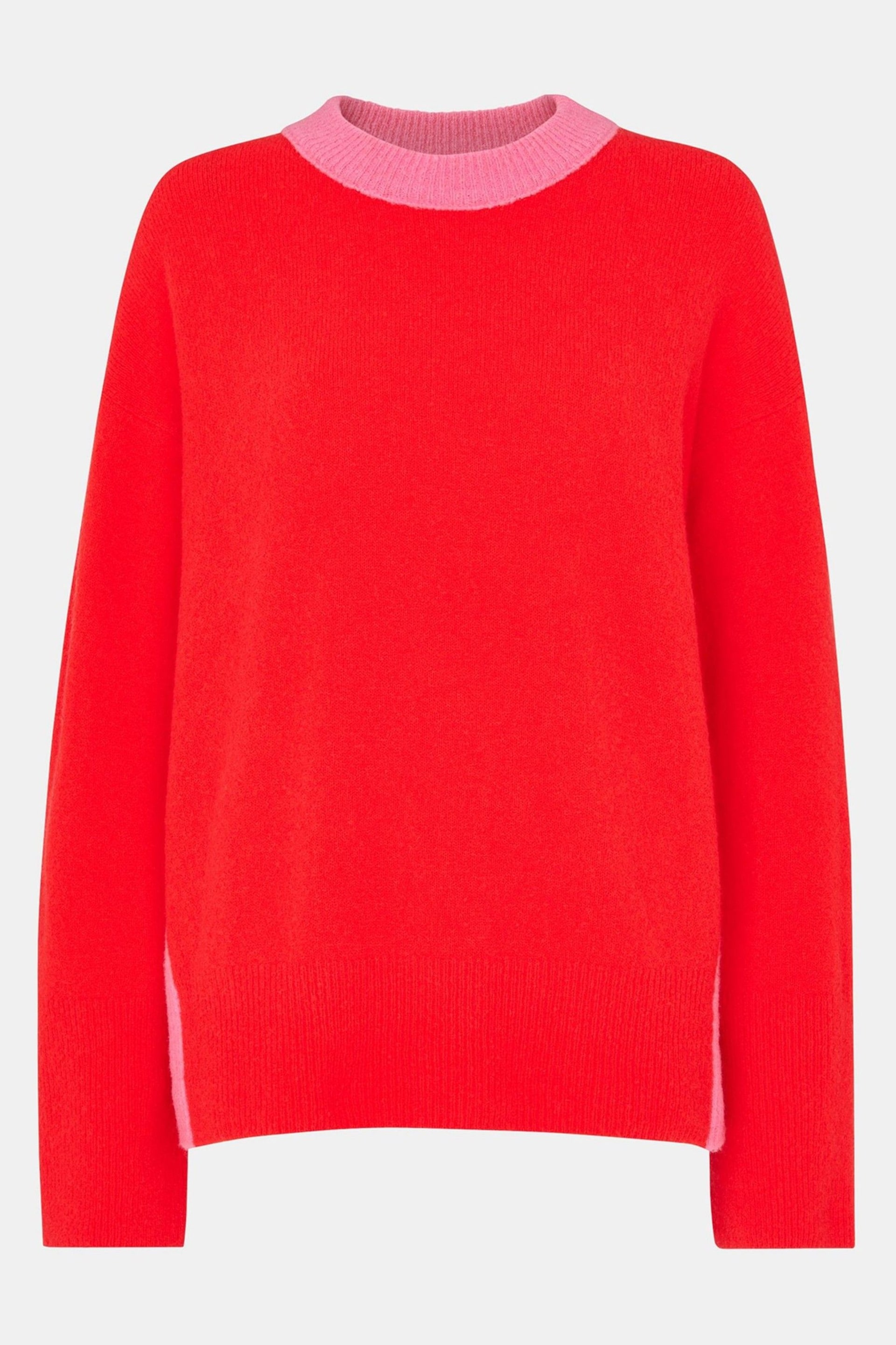 Whistles Red Colourblock Crew Neck Knit Jumper - Image 5 of 5