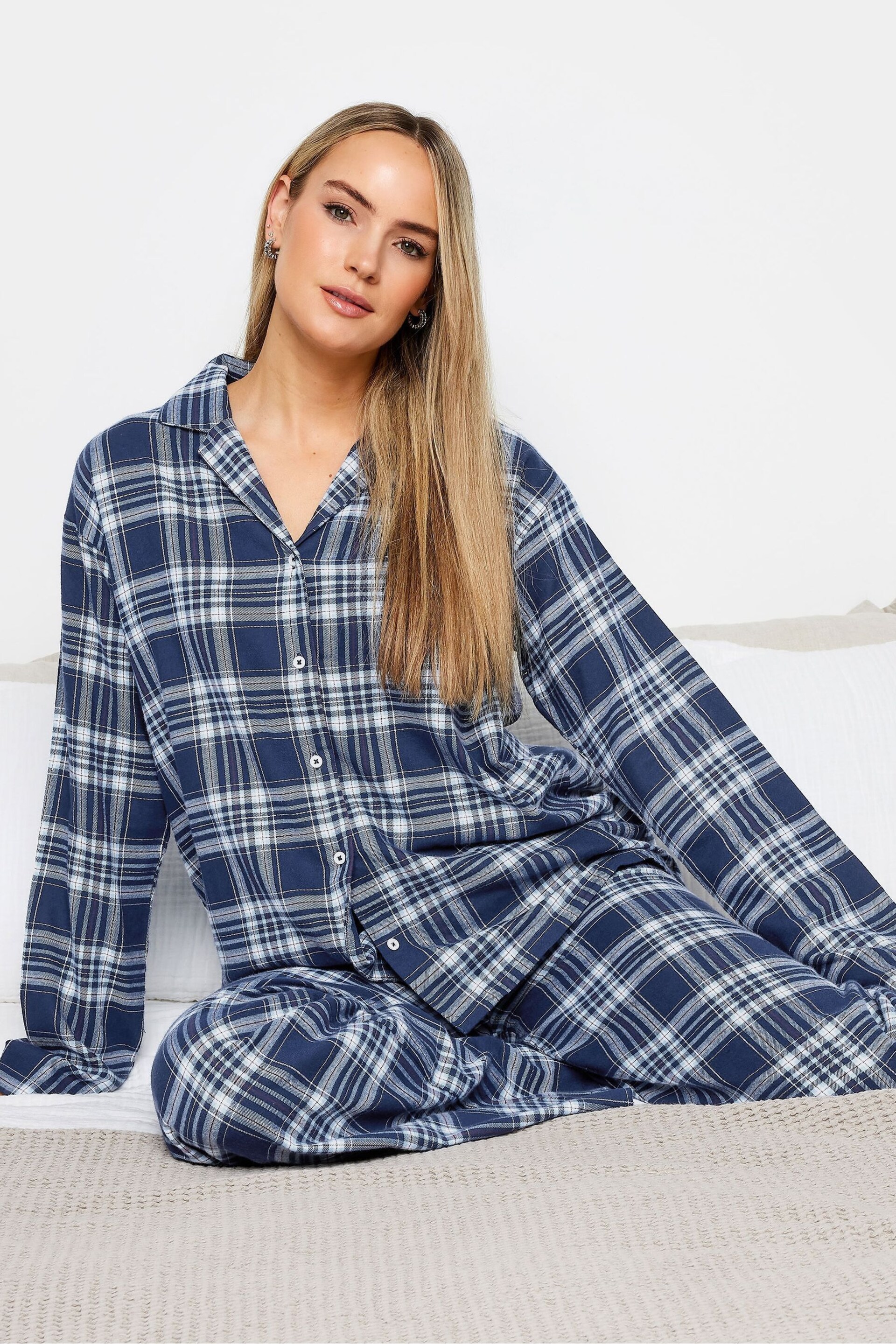 Long Tall Sally Blue Twill Check Pyjama Set - Image 2 of 5