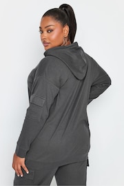 Yours Curve Grey Ribbed Cargo Hoodie - Image 2 of 4