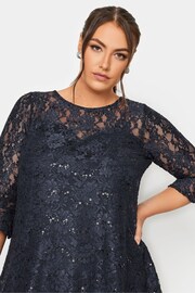 Yours Curve Blue Sweetheart Neck Lace Party Swing Top - Image 4 of 4