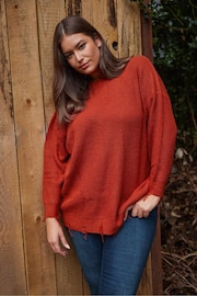 Yours Curve Brown Fashion Distressed Jumper - Image 1 of 5