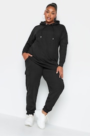 Yours Curve Black Ribbed Cargo Hoodie - Image 2 of 4