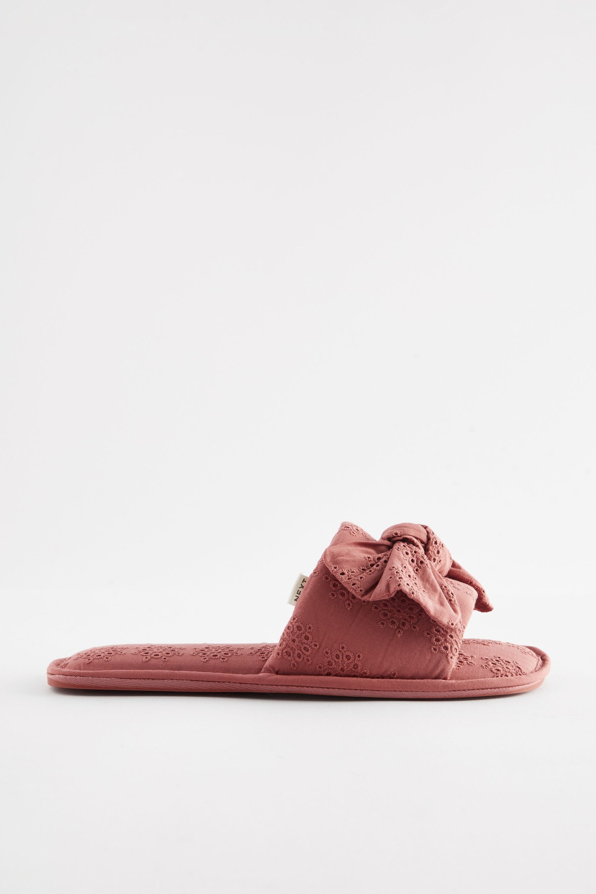 Pink Broderie Bow Slider Slippers - Image 4 of 7