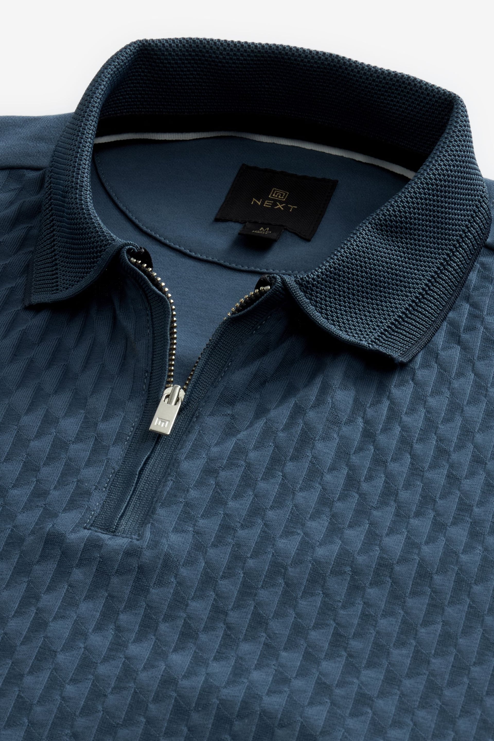 Blue Textured Polo Shirt - Image 6 of 8
