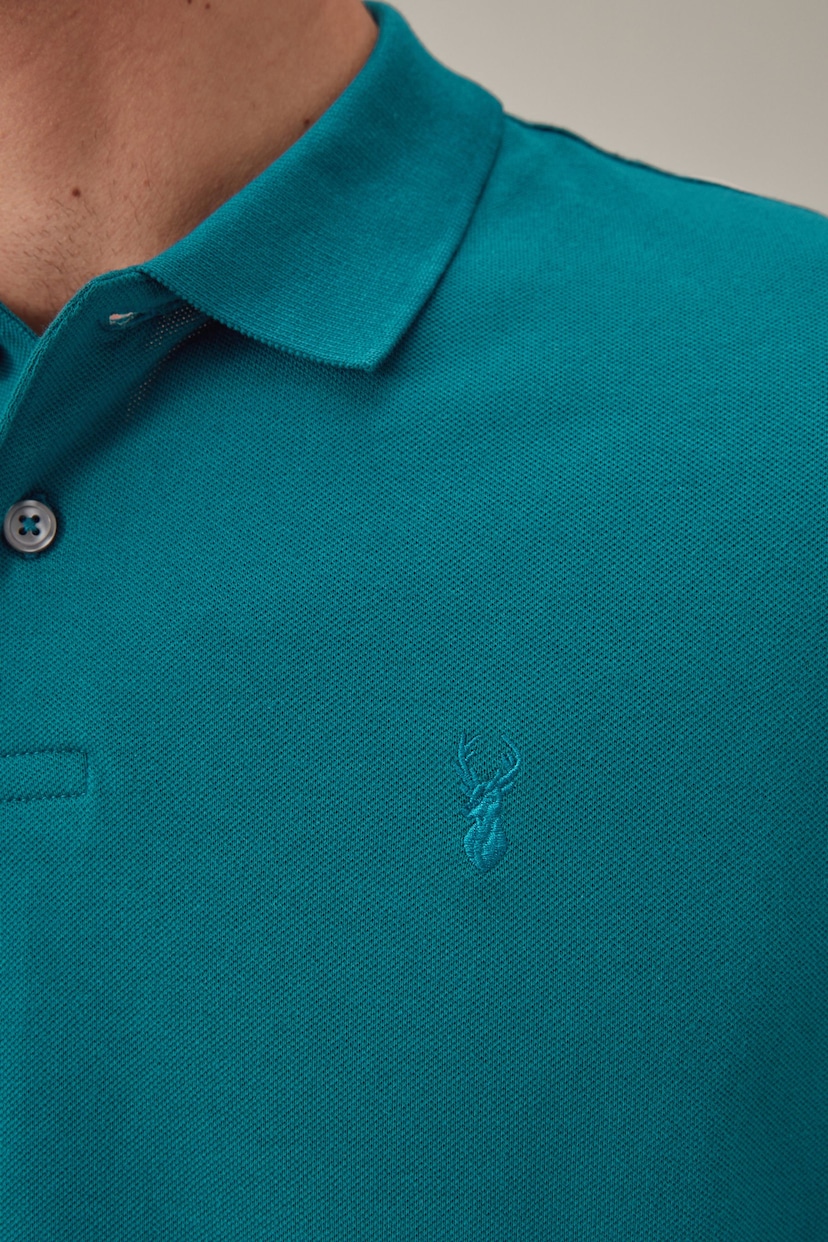 Blue Teal Regular Fit Short Sleeve Pique Polo Shirt - Image 4 of 8