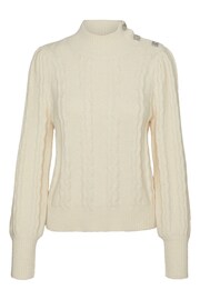 VERO MODA Cream High Neck Cable Knit Jumper with Diamante Buttons - Image 5 of 5
