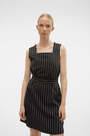 VERO MODA Black Pinstripe Pinafore Belted Tailored Mini Dress - Image 4 of 7