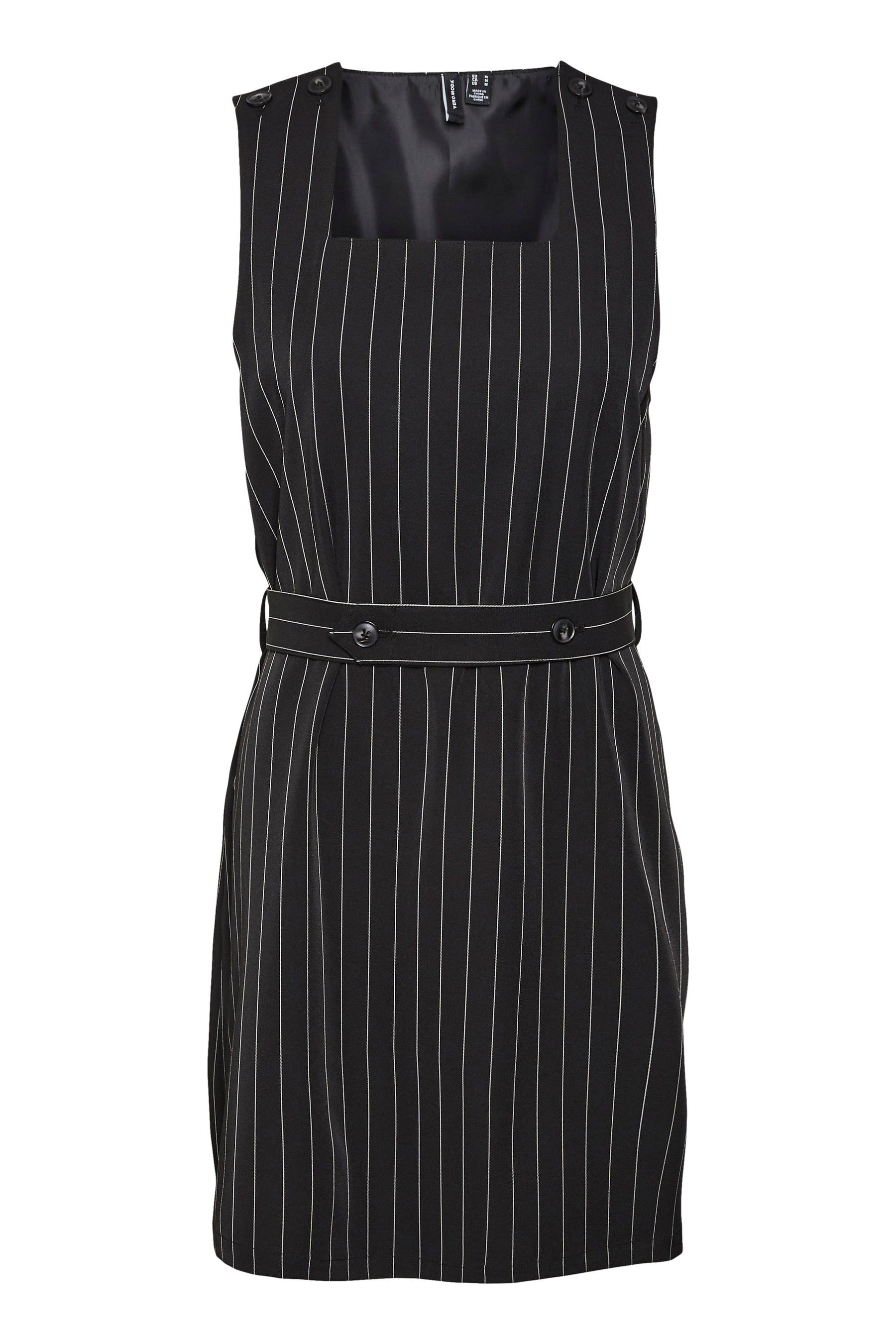 VERO MODA Black Pinstripe Pinafore Belted Tailored Mini Dress
