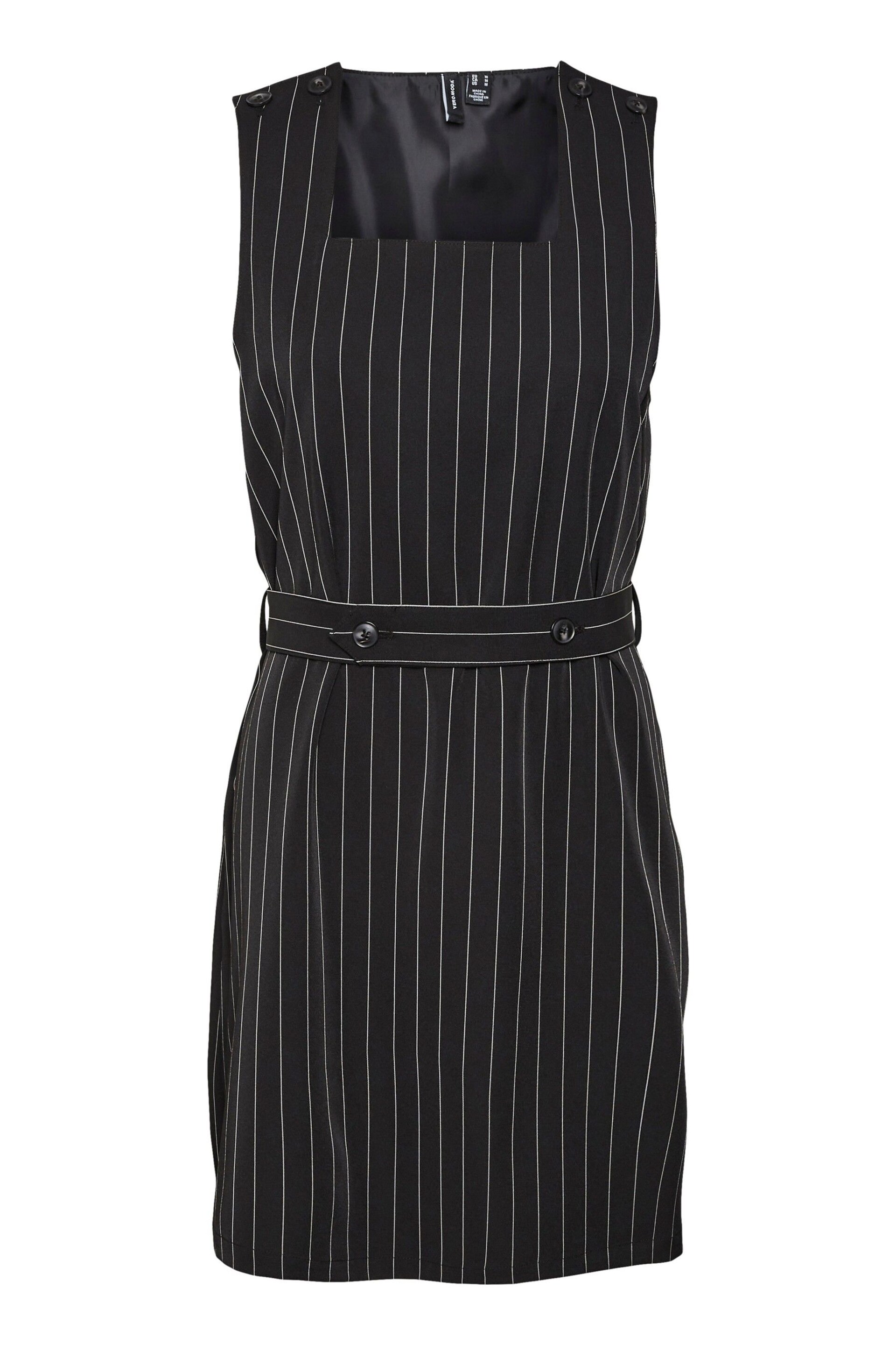 VERO MODA Black Pinstripe Pinafore Belted Tailored Mini Dress - Image 7 of 7