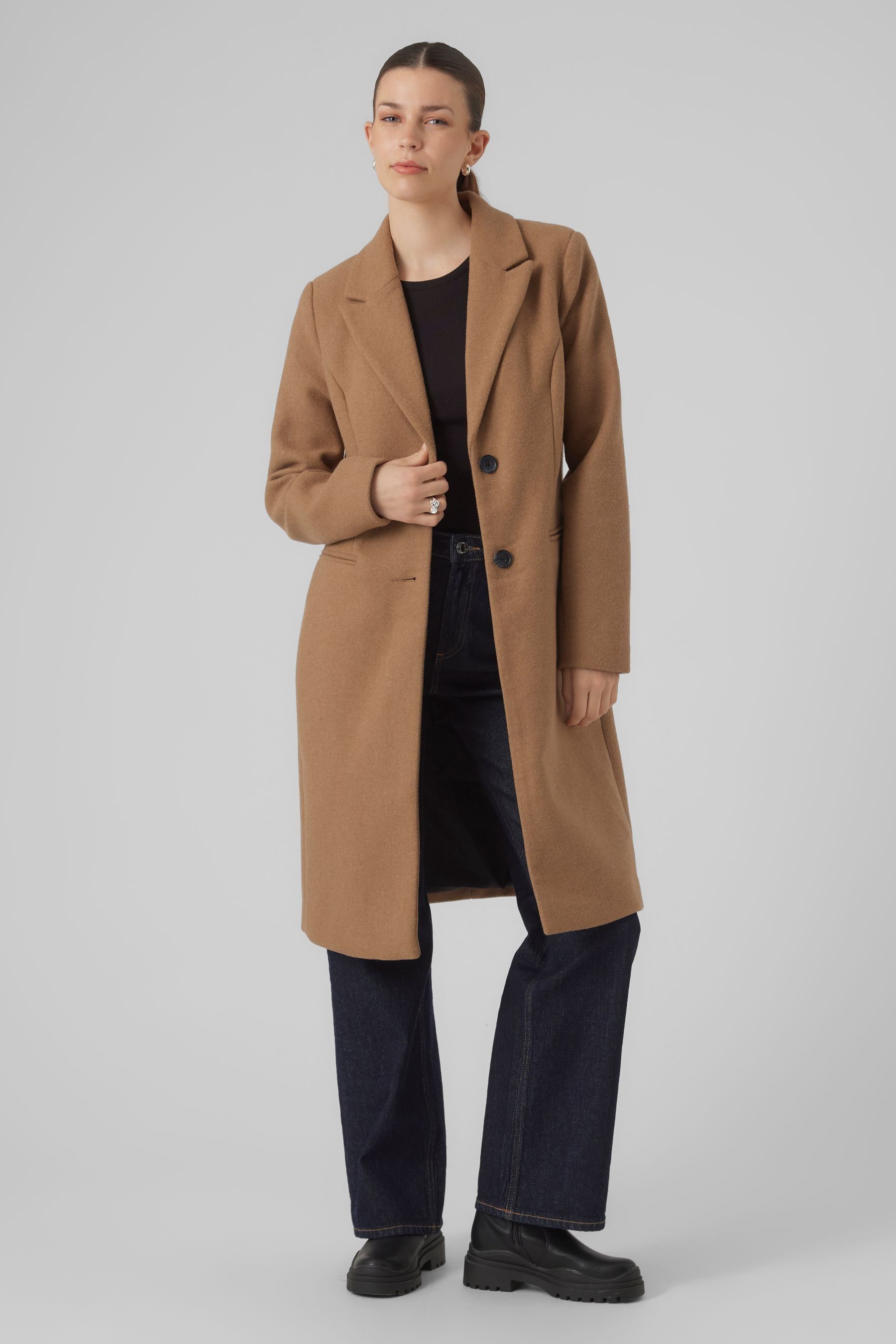 Vero moda long sleeve self tie coat cheap