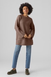 VERO MODA Brown Longline Cable Knit Cosy Tunic Jumper - Image 2 of 5