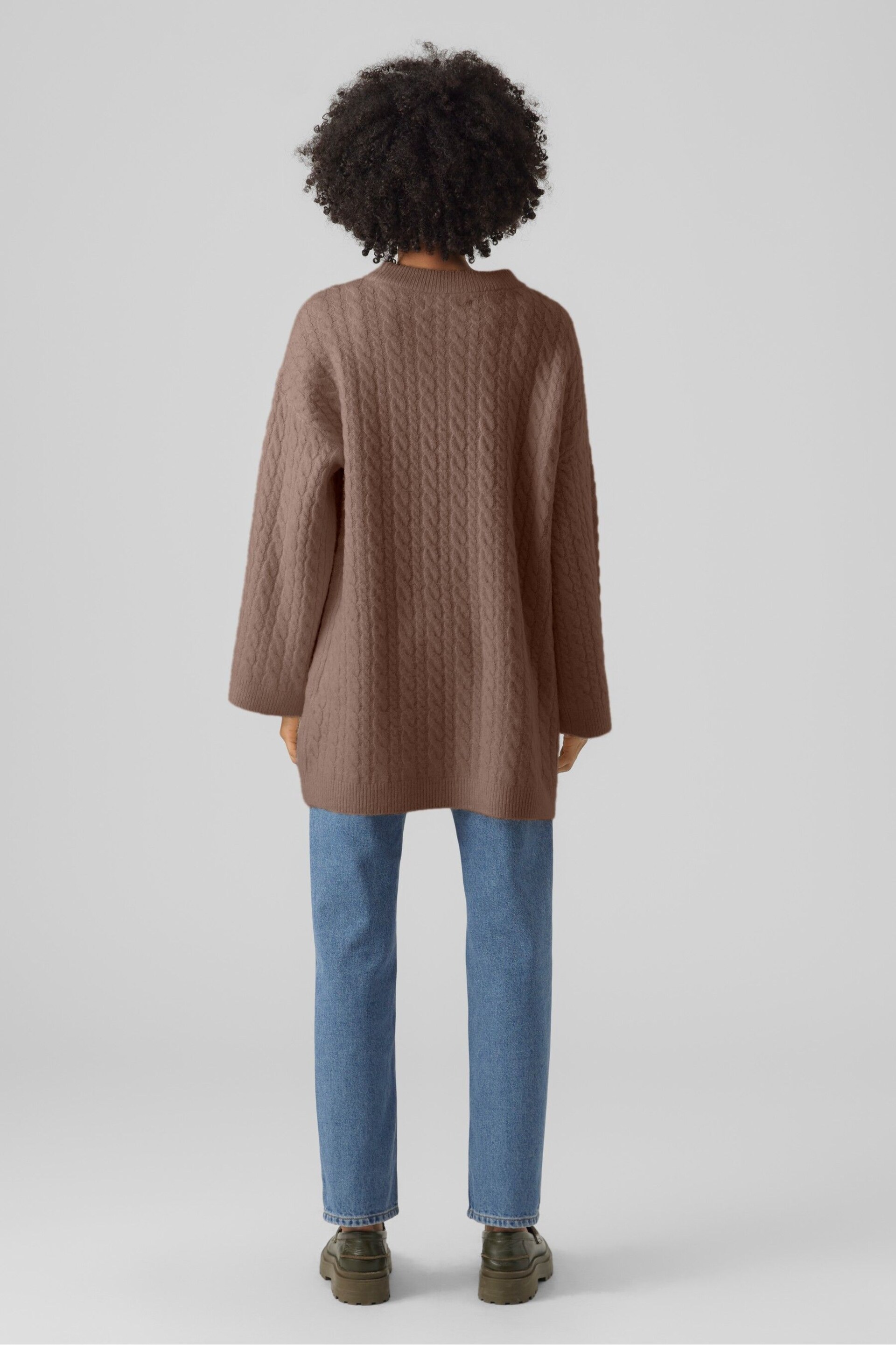 VERO MODA Brown Longline Cable Knit Cosy Tunic Jumper - Image 3 of 5