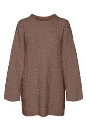 VERO MODA Brown Longline Cable Knit Cosy Tunic Jumper - Image 5 of 5