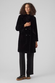 VERO MODA Black Longline Button Up Faux Fur Coat - Image 3 of 5