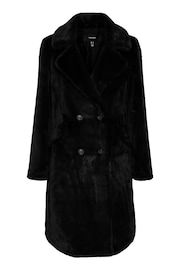 VERO MODA Black Longline Button Up Faux Fur Coat - Image 5 of 5