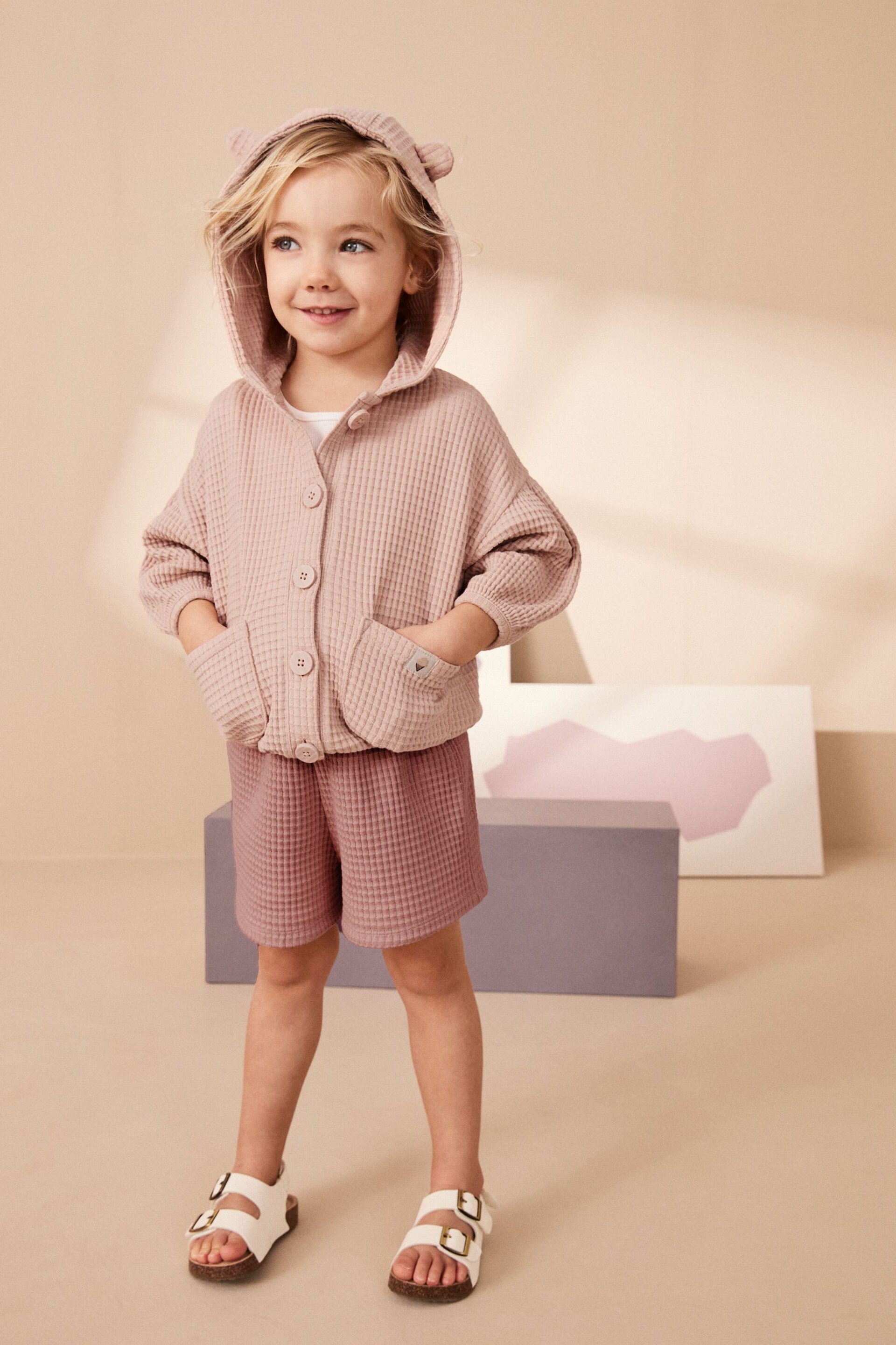 Pink Waffle Hoodie and Shorts Set (3mths-7yrs) - Image 2 of 7