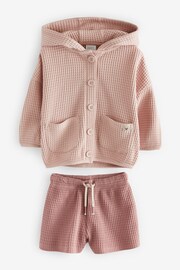 Pink Waffle Hoodie and Shorts Set (3mths-7yrs) - Image 5 of 7