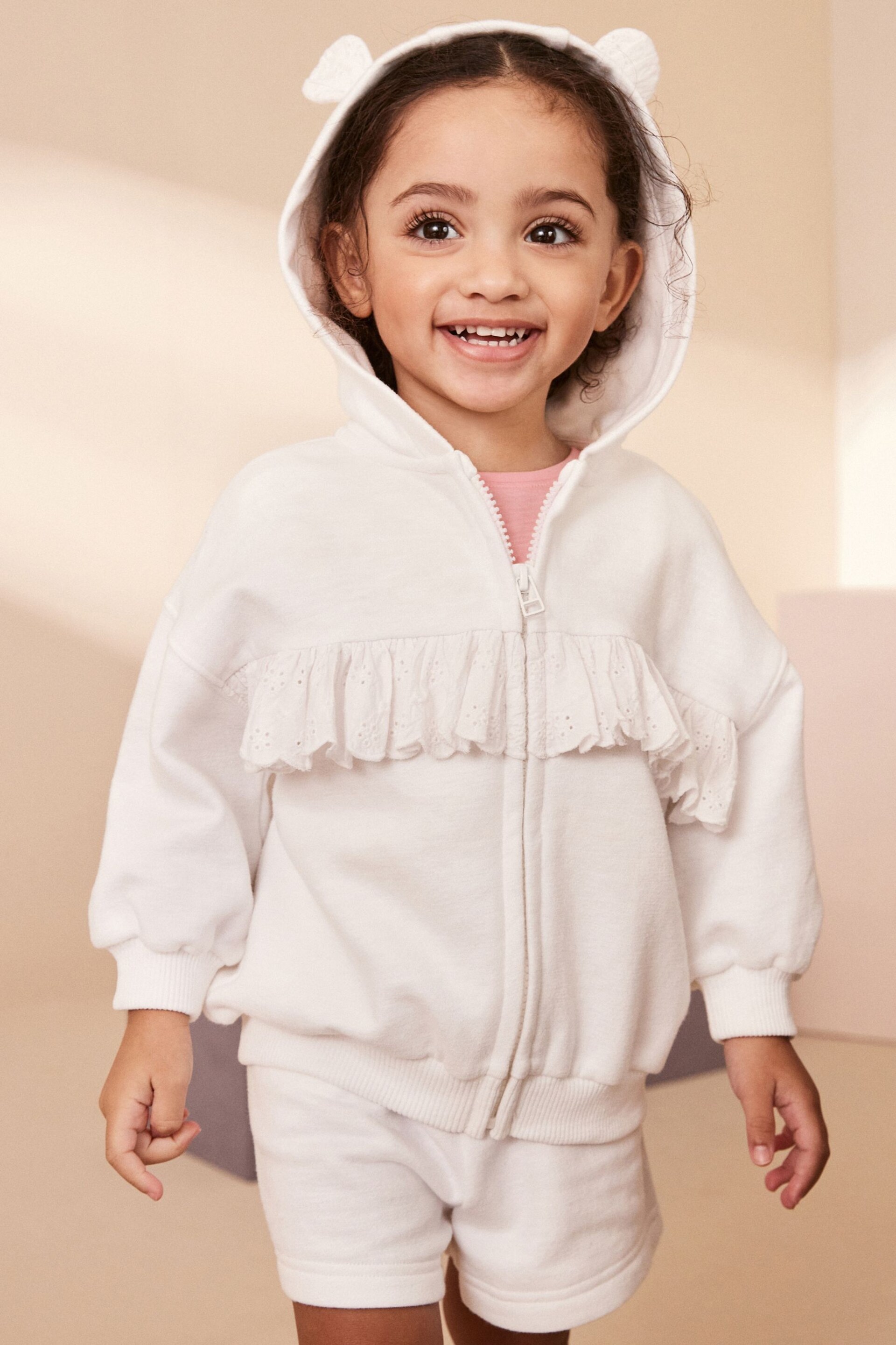 White Broderie Zip Through Hoodie (3mths-7yrs) - Image 1 of 7
