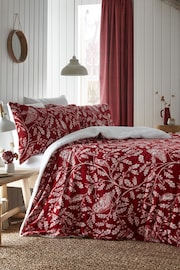 D&D Red Christmas Woodland Owls Plush Fleece Duvet Cover Set - Image 1 of 4