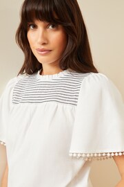 Love & Roses Ivory White Shirred Yoke Flutter Sleeve Jersey Top - Image 2 of 4