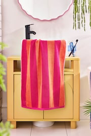 Pink/Orange Bright Block Stripe 100% Cotton Towel - Image 1 of 5