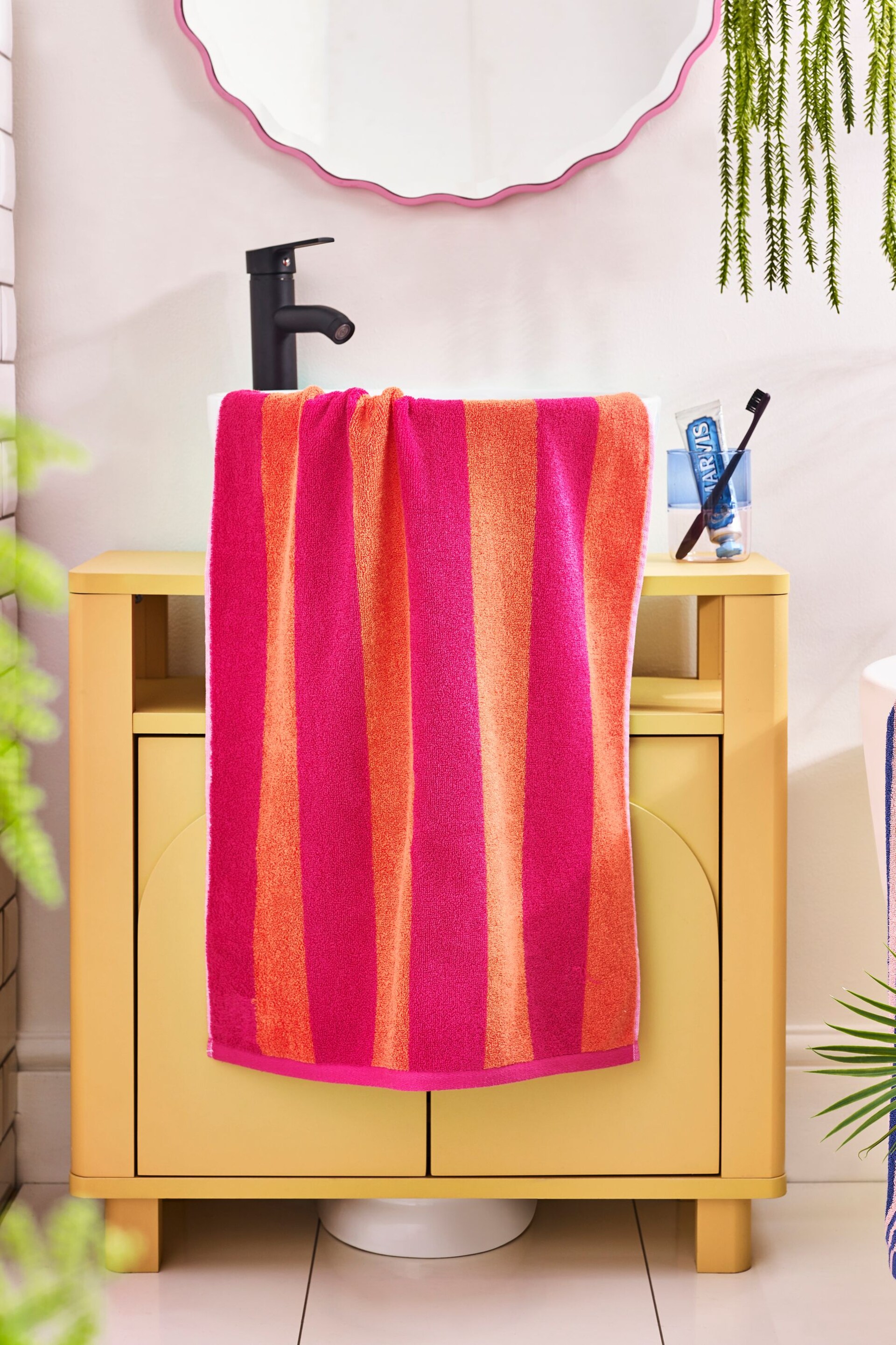 Pink/Orange Bright Block Stripe 100% Cotton Towel - Image 1 of 5