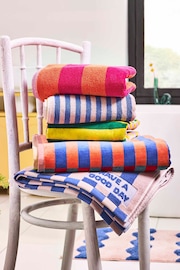 Pink/Orange Bright Block Stripe 100% Cotton Towel - Image 5 of 5