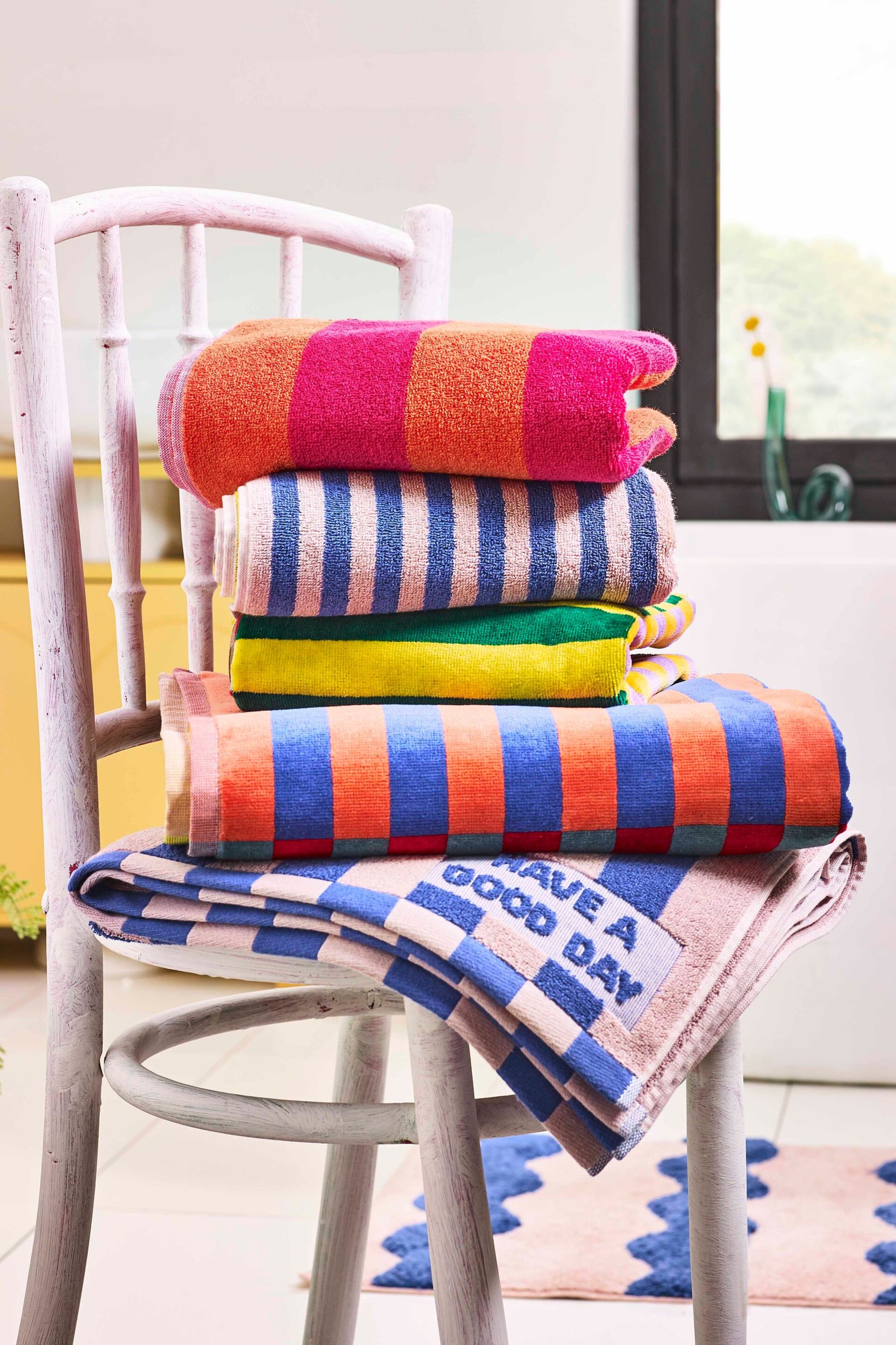 Pink/Orange Bright Block Stripe 100% Cotton Towel - Image 5 of 5