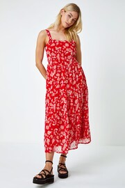 Dusk Red Floral Print Tie Mini Dress - Image 3 of 5