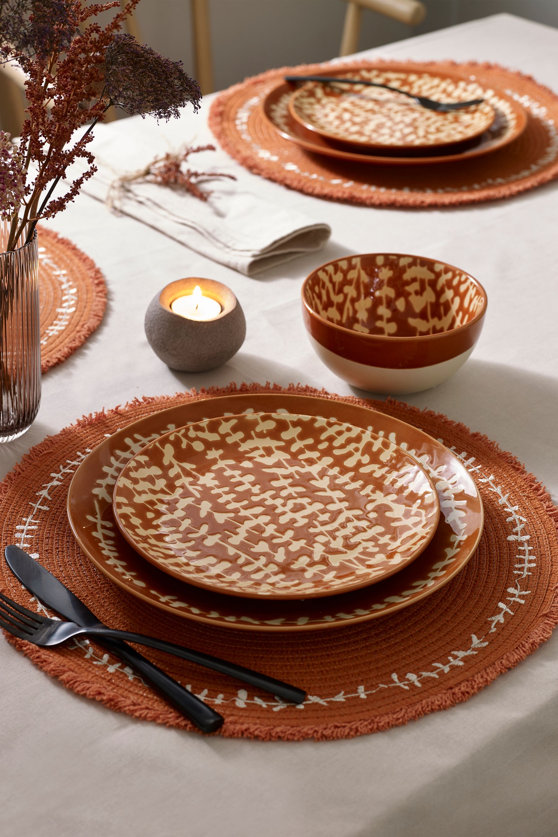 Buy 12 Piece Rust Orange Trailing Leaf Dinner Set from the Next UK online shop