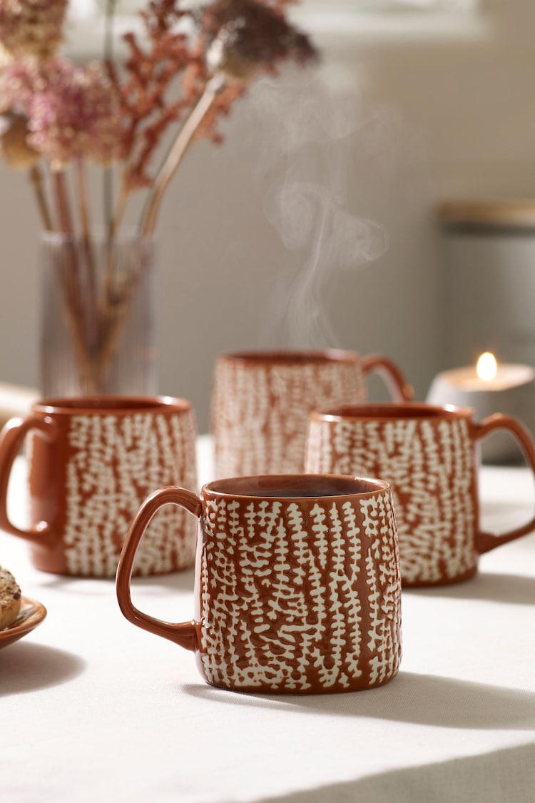 Rust Orange Set of 4 Trailing Leaf Mugs - Image 1 of 3