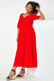 Roman Red Petite Textu Spot Tie Midi Dress - Image 1 of 5