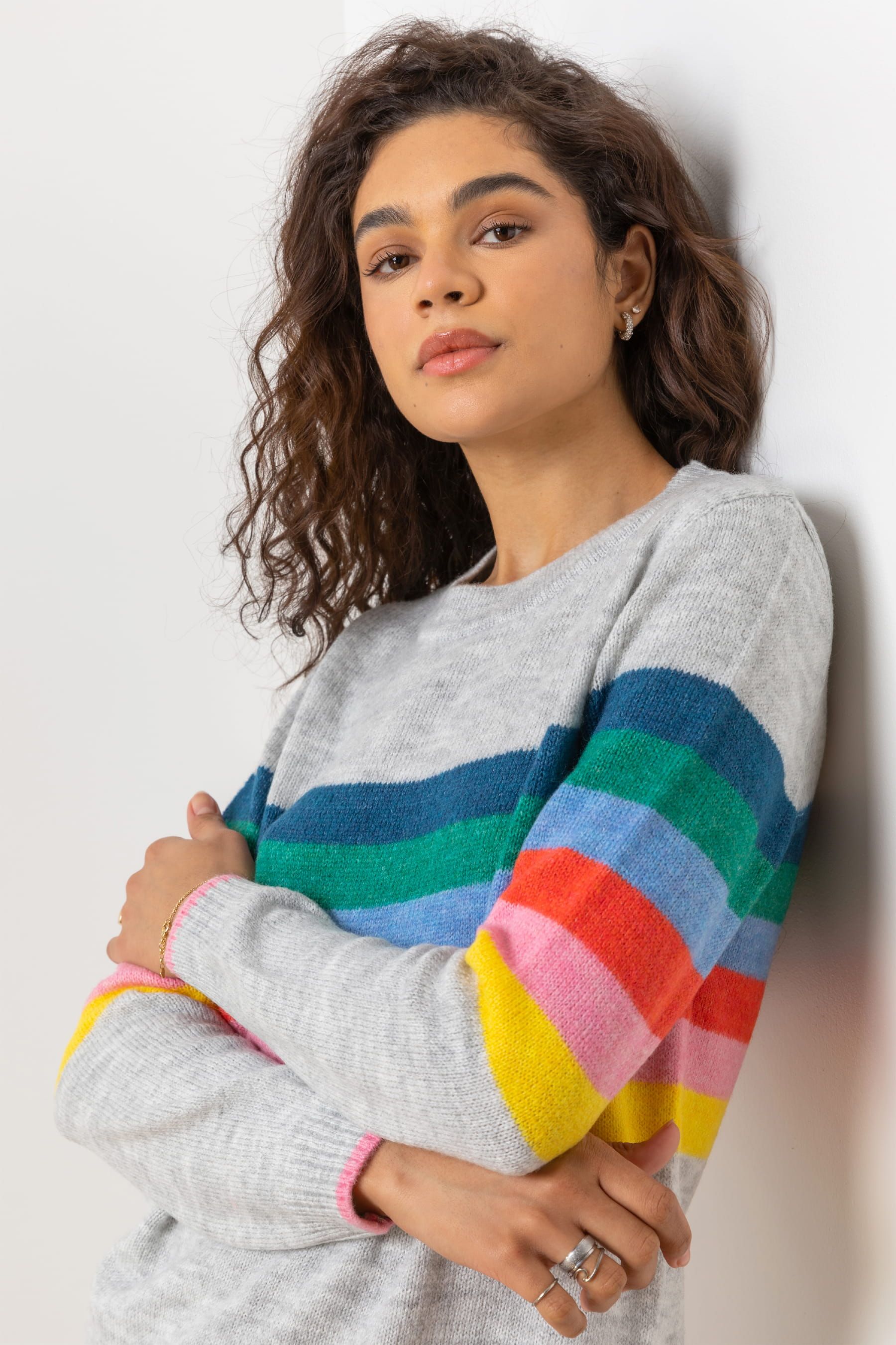 Roman Grey Rainbow Stripe Print Jumper